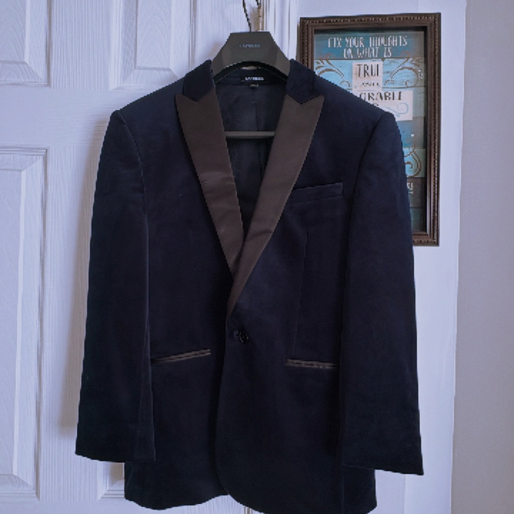 Express Navy and Black Tuxedo Blazer blue navy and black